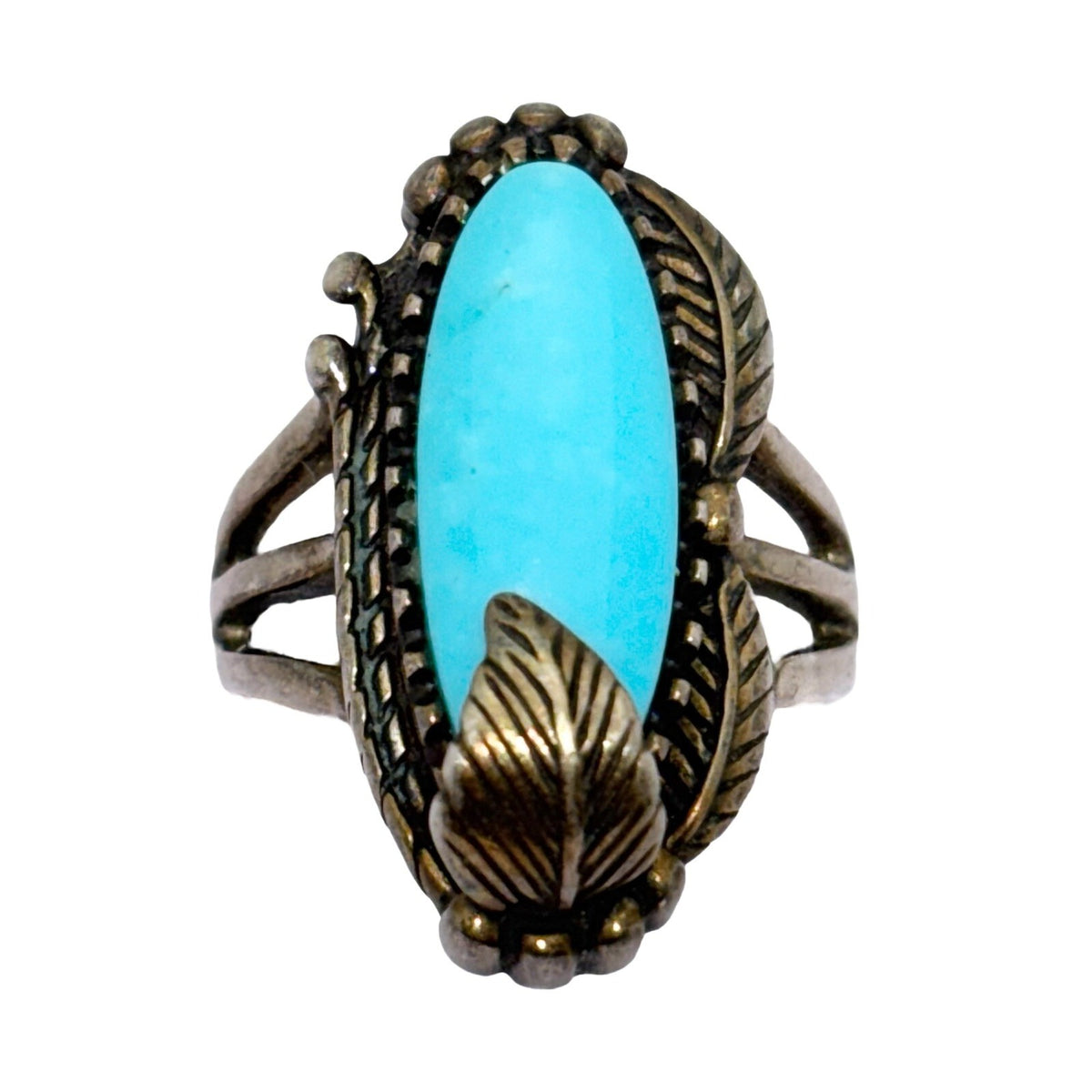 Vintage Southwestern Sterling Silver 925 Oval Turquoise Ring Size 7