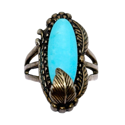 Vintage Southwestern Sterling Silver 925 Oval Turquoise Ring Size 7