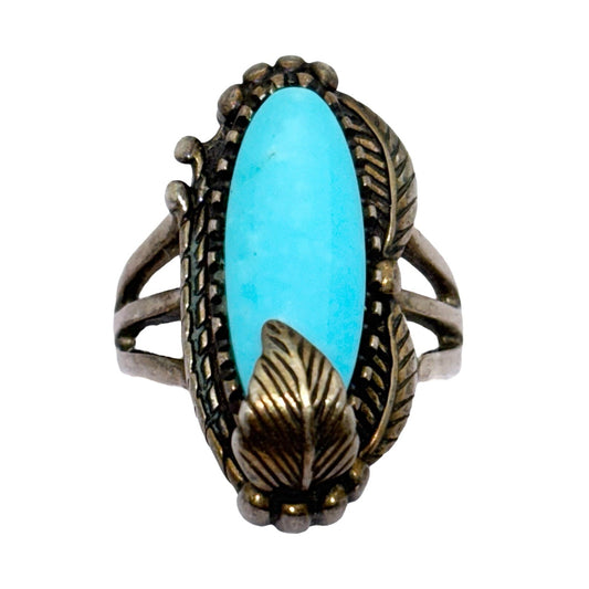 Vintage Southwestern Sterling Silver 925 Oval Turquoise Ring Size 7