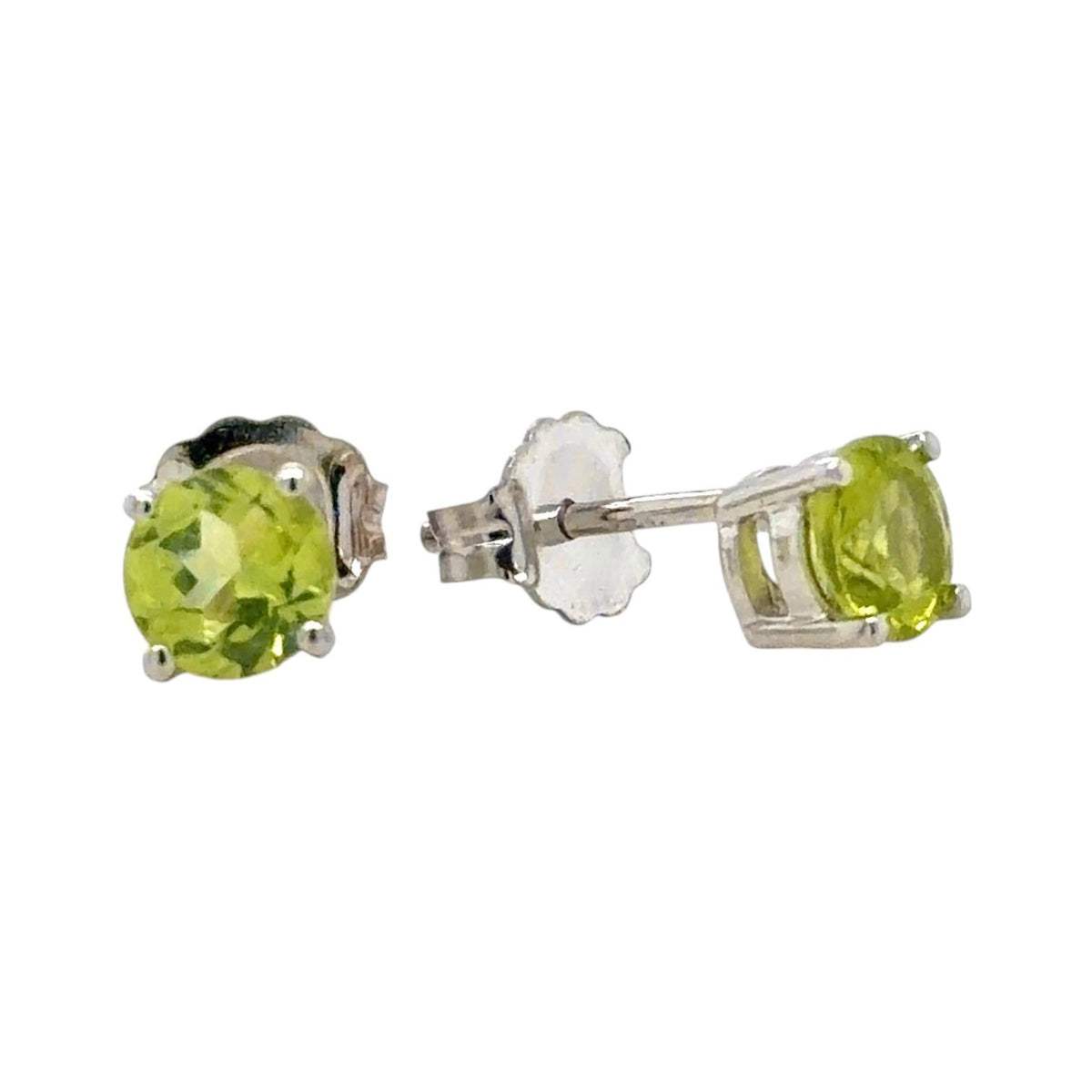 14K White Gold 5mm Round Peridot Stud Earrings With Backs
