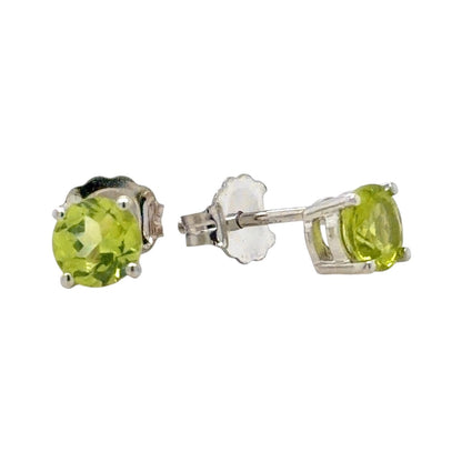 14K White Gold 5mm Round Peridot Stud Earrings With Backs