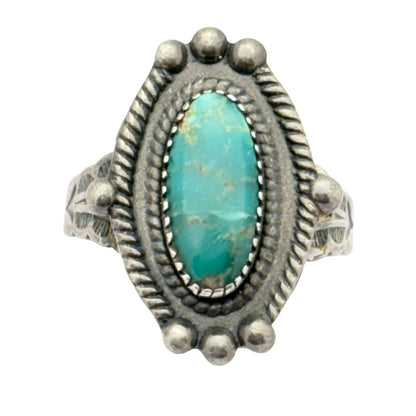 Vintage Southwestern Sterling Silver 925 Oval Turquoise Rope Style Ring Size 6.5