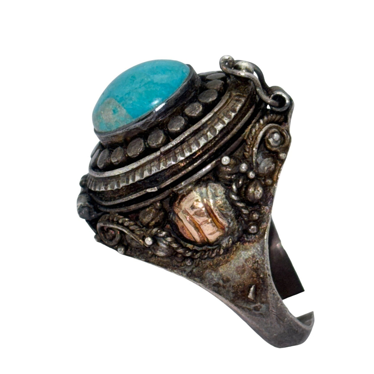 Vintage Southwestern Poison Sterling Silver 925 Oval Turquoise Ring Size 7.25
