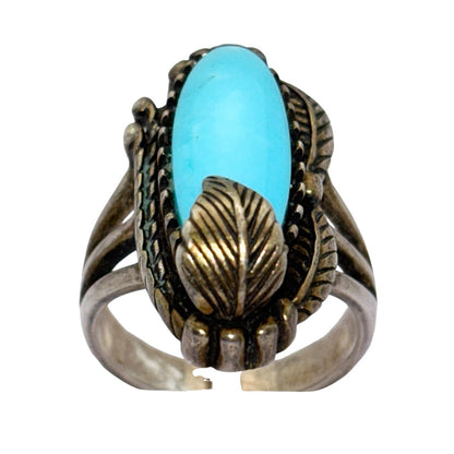 Vintage Southwestern Sterling Silver 925 Oval Turquoise Ring Size 7