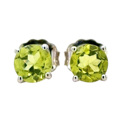 14K White Gold 5mm Round Peridot Stud Earrings With Backs