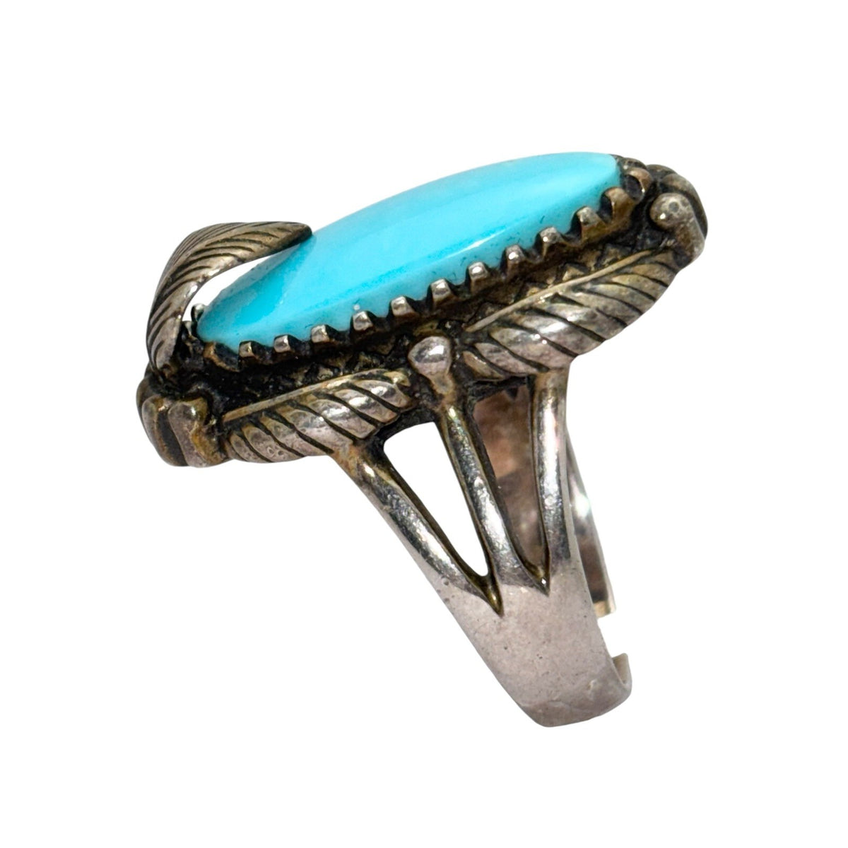 Vintage Southwestern Sterling Silver 925 Oval Turquoise Ring Size 7