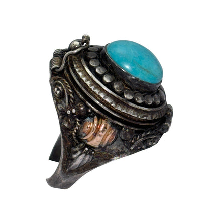 Vintage Southwestern Poison Sterling Silver 925 Oval Turquoise Ring Size 7.25