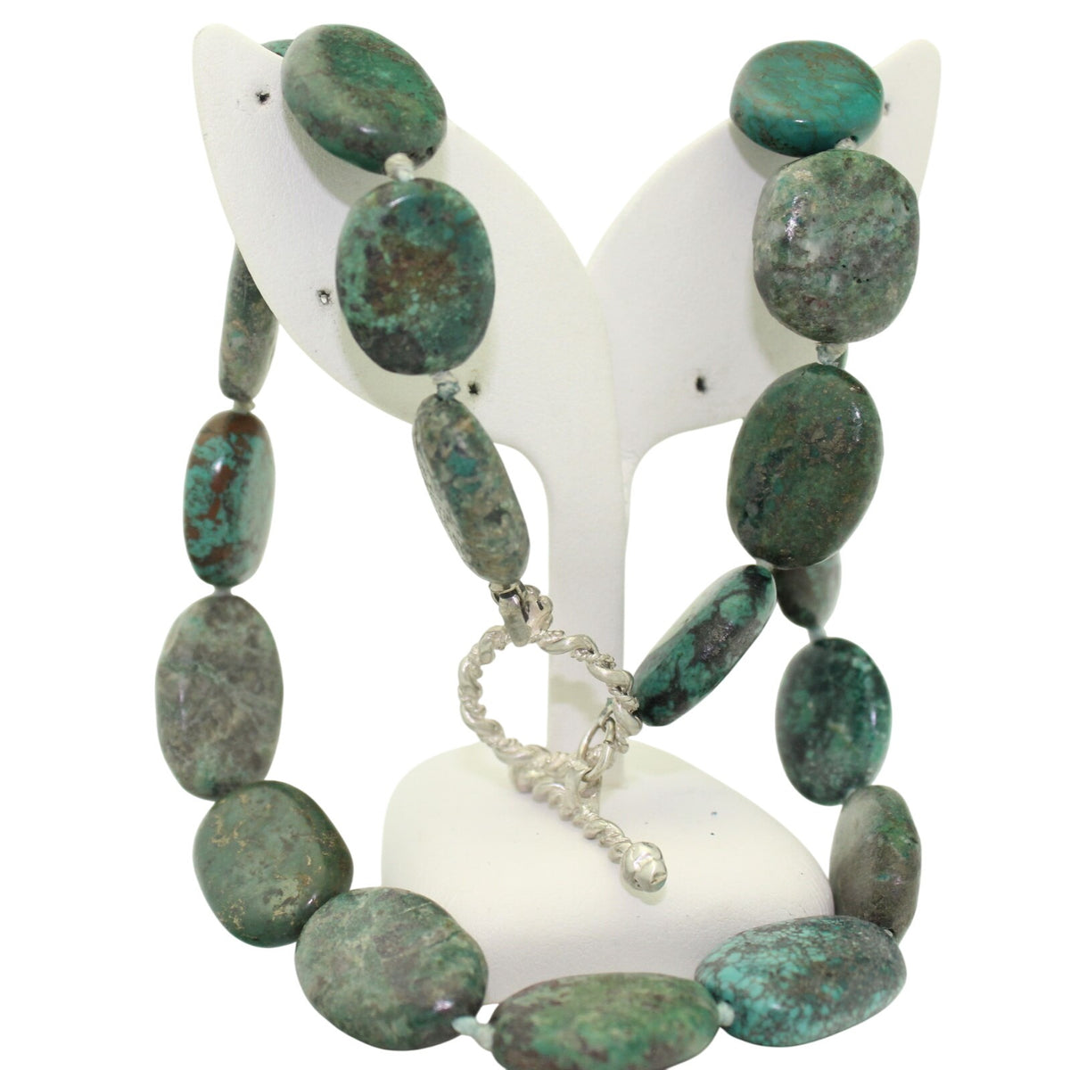 Natural Turquoise Stone Necklace 17.75" .925 Sterling Silver Toggle Clasp