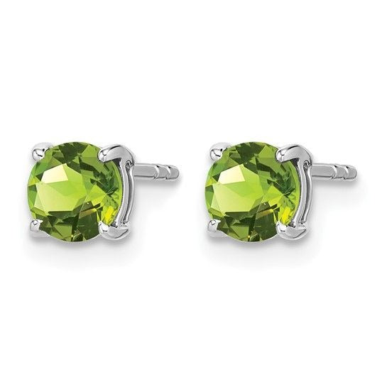 14K White Gold 5mm Round Peridot Stud Earrings With Backs