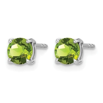 14K White Gold 5mm Round Peridot Stud Earrings With Backs