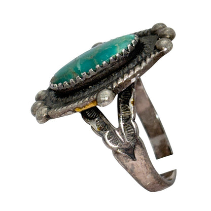 Vintage Southwestern Sterling Silver 925 Oval Turquoise Rope Style Ring Size 6.5