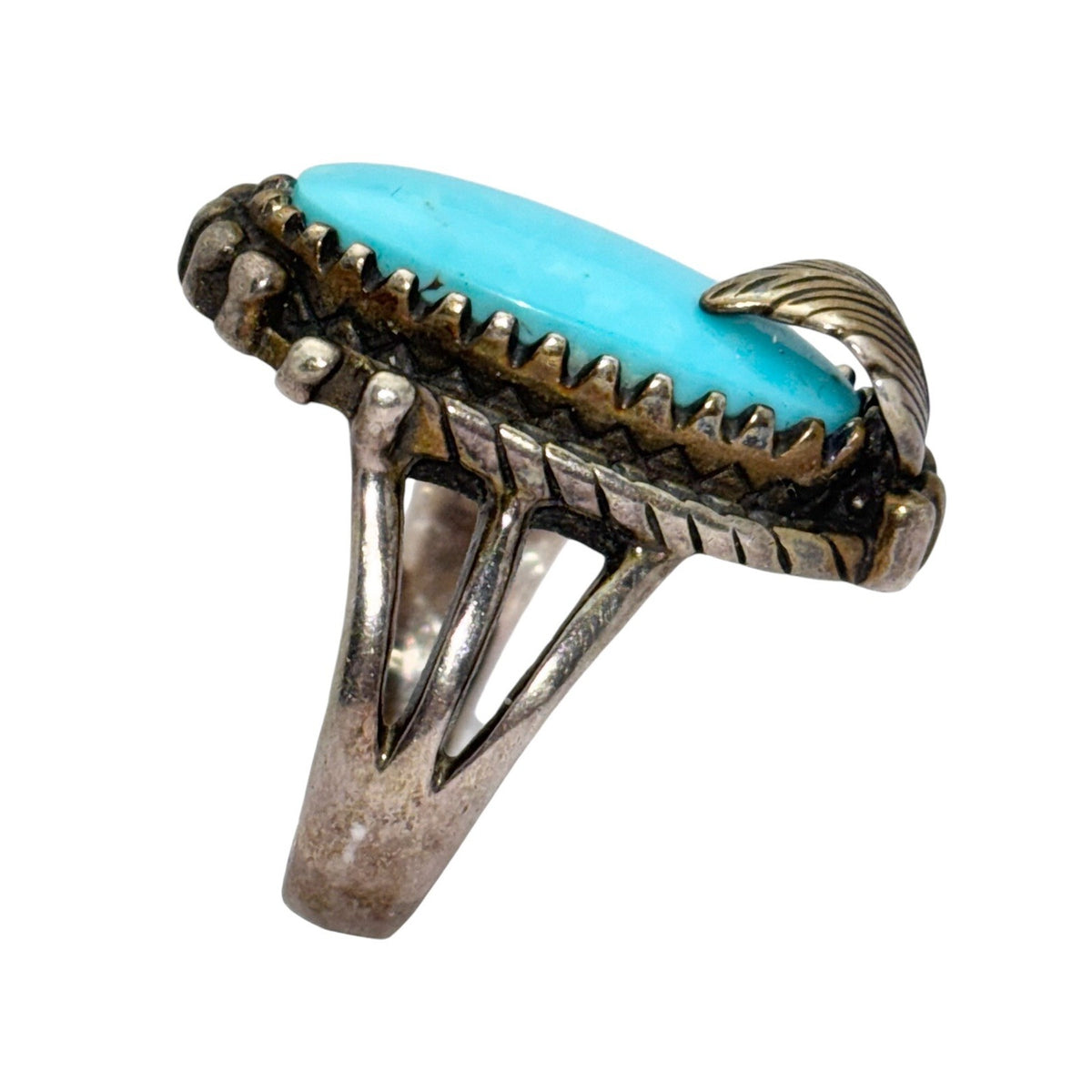 Vintage Southwestern Sterling Silver 925 Oval Turquoise Ring Size 7