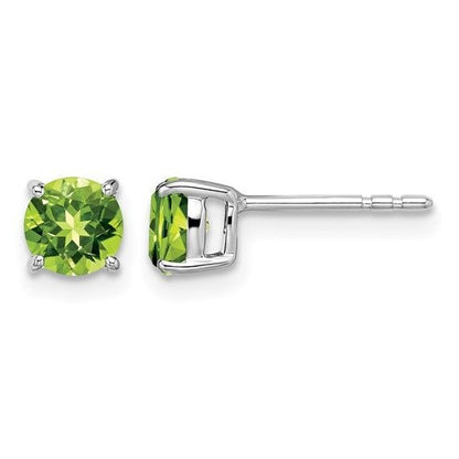 14K White Gold 5mm Round Peridot Stud Earrings With Backs