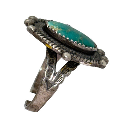 Vintage Southwestern Sterling Silver 925 Oval Turquoise Rope Style Ring Size 6.5