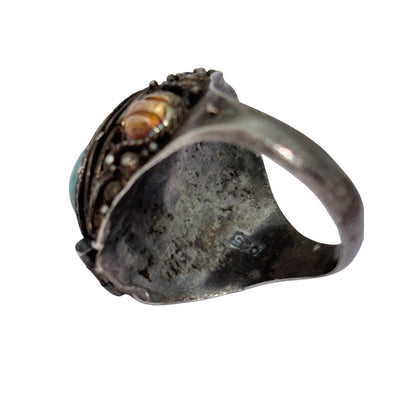 Vintage Southwestern Poison Sterling Silver 925 Oval Turquoise Ring Size 7.25