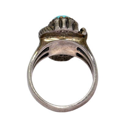 Vintage Southwestern Sterling Silver 925 Oval Turquoise Ring Size 7