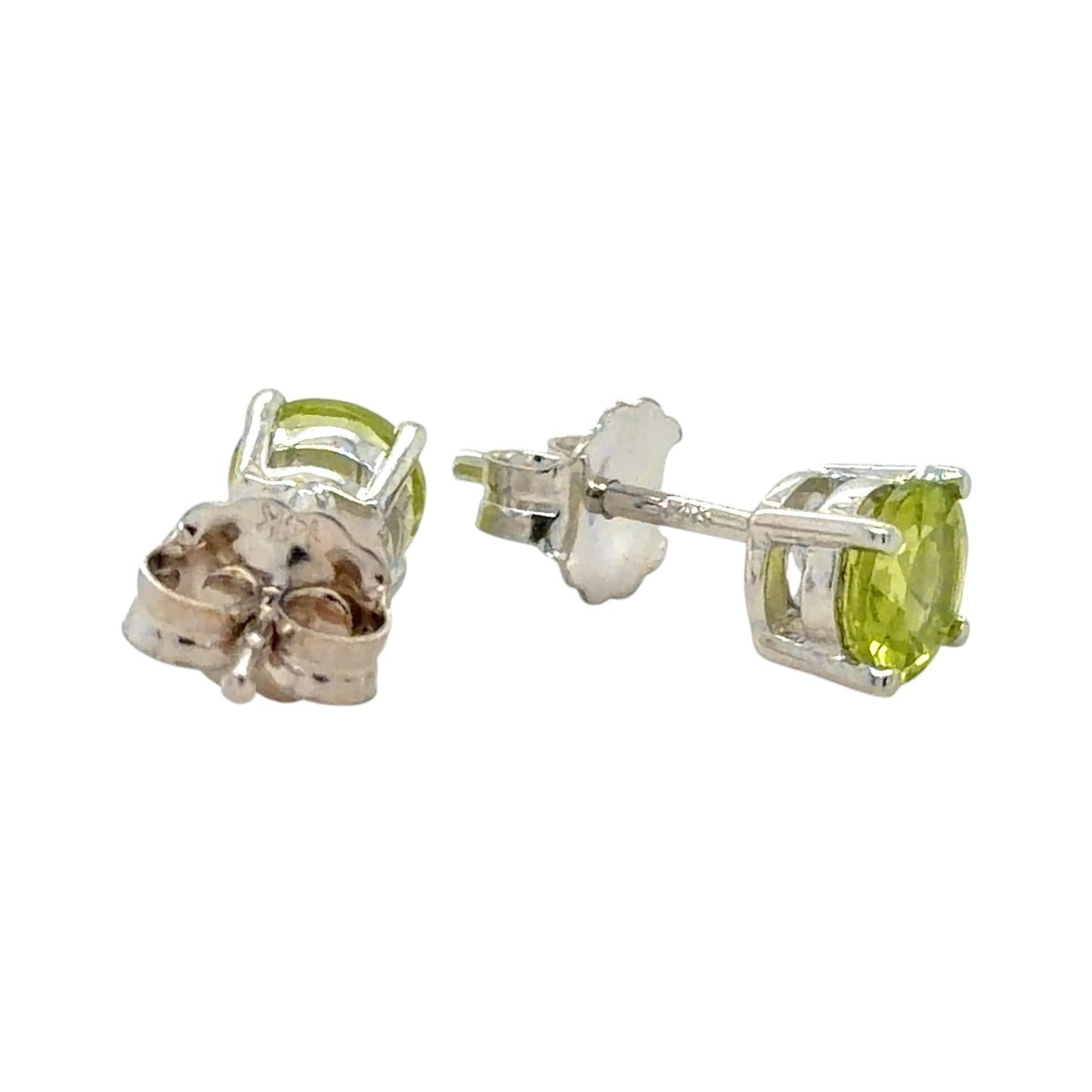 14K White Gold 5mm Round Peridot Stud Earrings With Backs