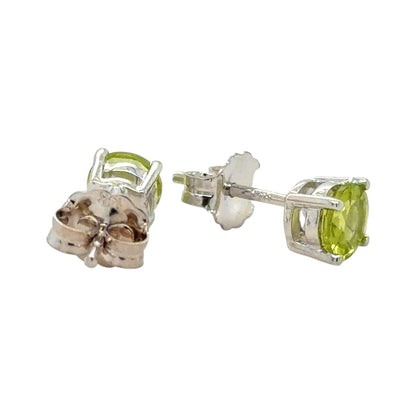 14K White Gold 5mm Round Peridot Stud Earrings With Backs