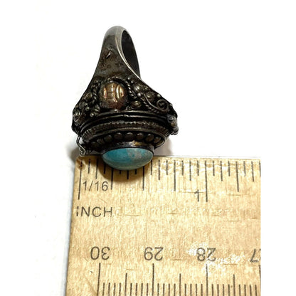 Vintage Southwestern Poison Sterling Silver 925 Oval Turquoise Ring Size 7.25