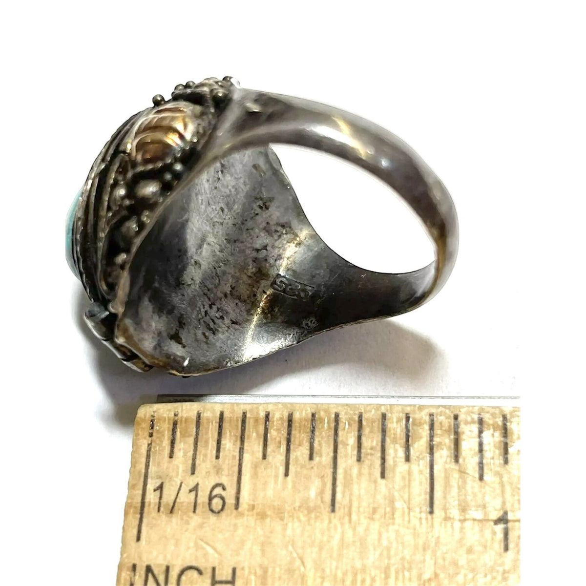 Vintage Southwestern Poison Sterling Silver 925 Oval Turquoise Ring Size 7.25
