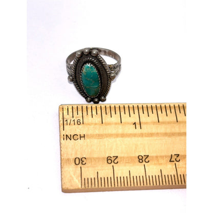 Vintage Southwestern Sterling Silver 925 Oval Turquoise Rope Style Ring Size 6.5