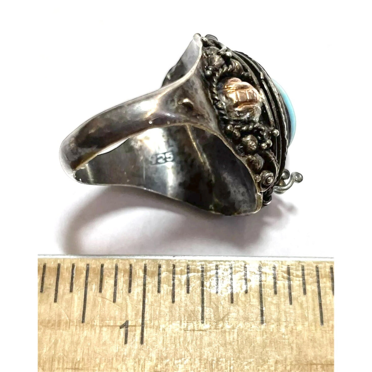 Vintage Southwestern Poison Sterling Silver 925 Oval Turquoise Ring Size 7.25