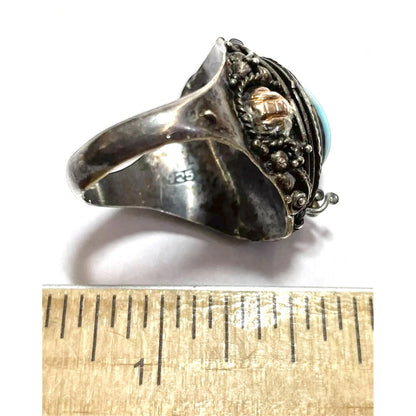 Vintage Southwestern Poison Sterling Silver 925 Oval Turquoise Ring Size 7.25