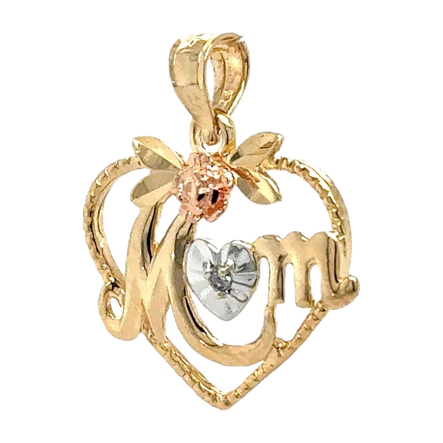 Mom Heart with Diamond 14k Multi-tone Gold Pendant 1.3g
