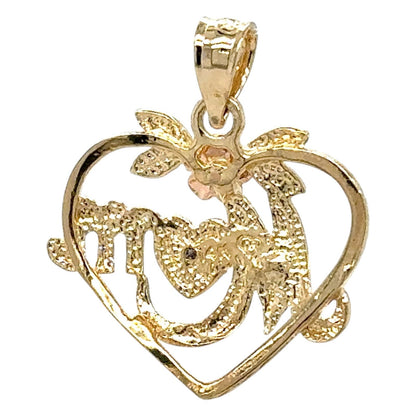 Mom Heart with Diamond 14k Multi-tone Gold Pendant 1.3g