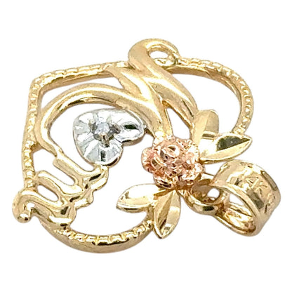 Mom Heart with Diamond 14k Multi-tone Gold Pendant 1.3g