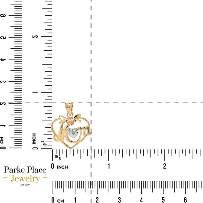 Mom Heart with Diamond 14k Multi-tone Gold Pendant 1.3g
