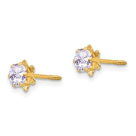 14k Madi K 4mm Round CZ June Birthstone Screwback Post Earrings