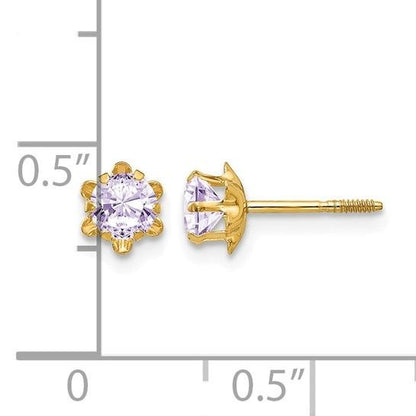 14k Madi K 4mm Round CZ June Birthstone Screwback Post Earrings