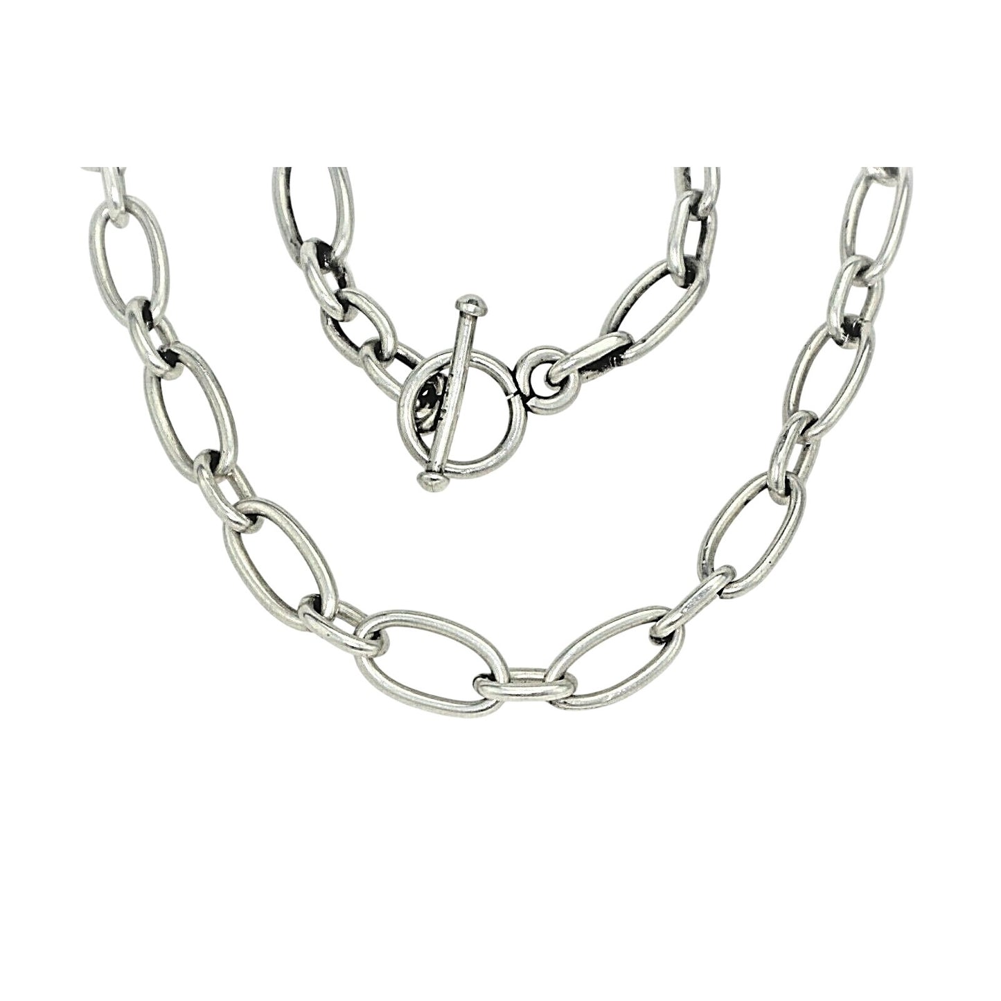 17" Sterling Silver Oval Link Chain Necklace With Toggle Clasp 30.2g 925 Fine Jewelry