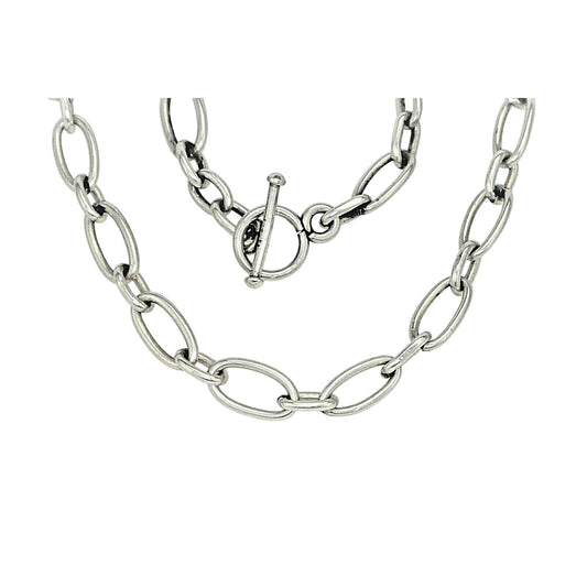 17" Sterling Silver Oval Link Chain Necklace With Toggle Clasp 30.2g 925 Fine Jewelry
