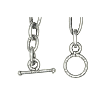 17" Sterling Silver Oval Link Chain Necklace With Toggle Clasp 30.2g 925 Fine Jewelry