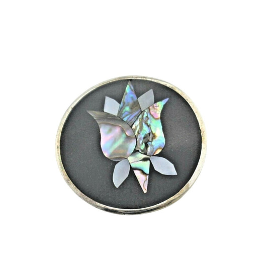 Vintage 925 Sterling Silver Mother Of Pearl Rose Inlay Pin Pendant 5.1g