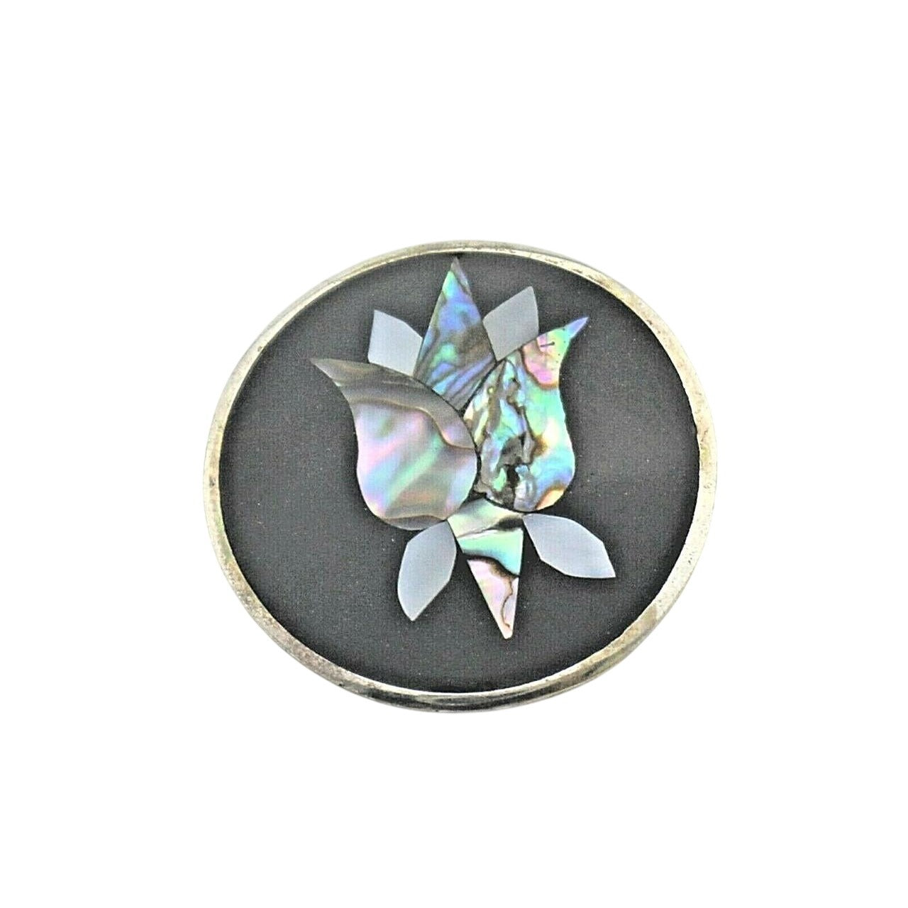 Vintage 925 Sterling Silver Mother Of Pearl Rose Inlay Pin Pendant 5.1g
