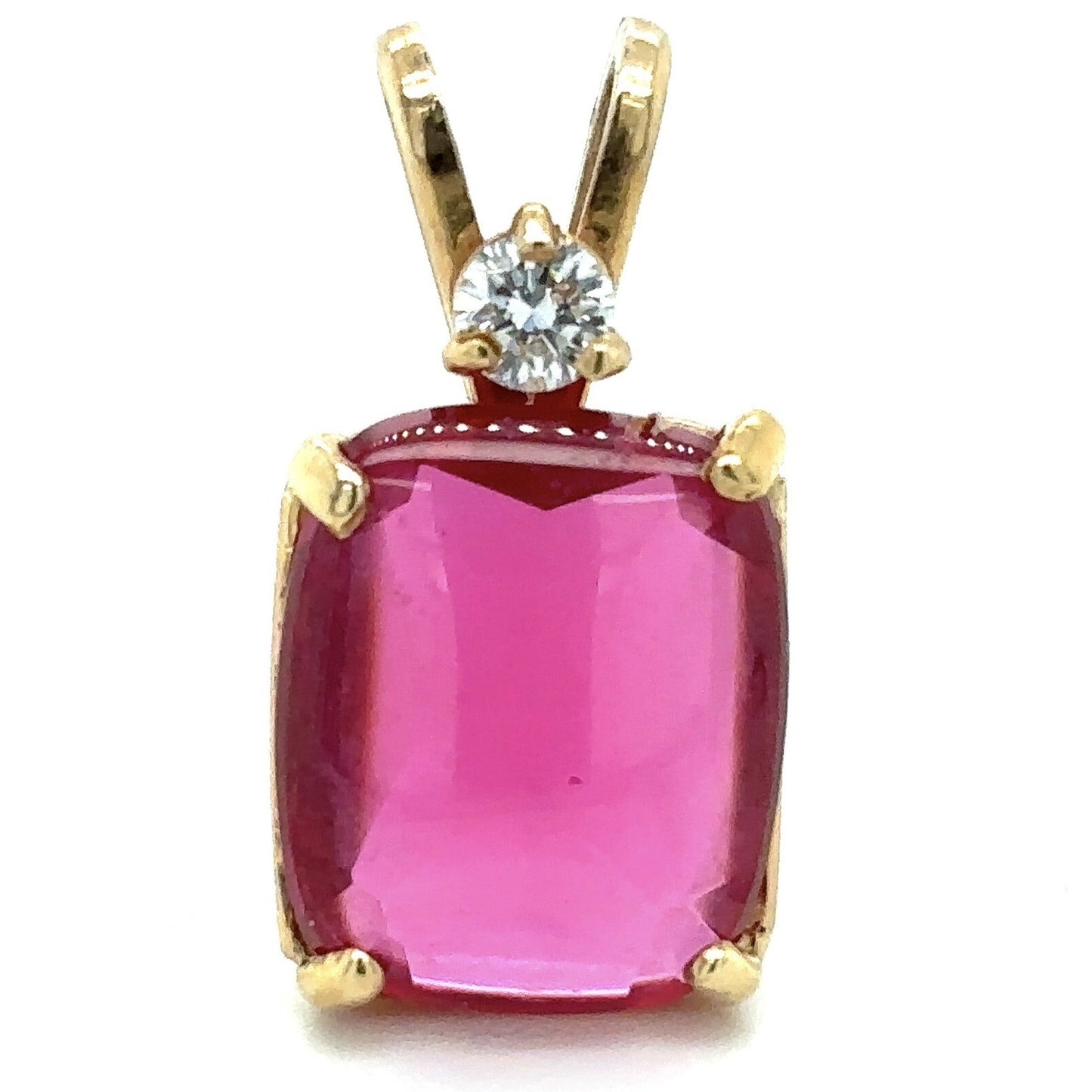 14K Yellow Gold Pendant Synthetic Ruby & Diamond Accent 2.7g