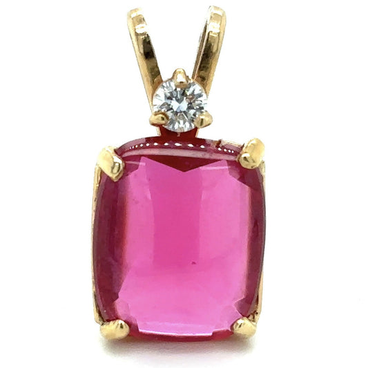 14K Yellow Gold Pendant Synthetic Ruby & Diamond Accent 2.7g