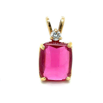 14K Yellow Gold Pendant Synthetic Ruby & Diamond Accent 2.7g