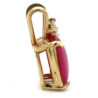14K Yellow Gold Pendant Synthetic Ruby & Diamond Accent 2.7g