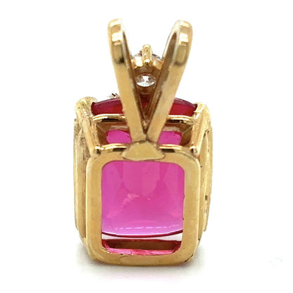 14K Yellow Gold Pendant Synthetic Ruby & Diamond Accent 2.7g