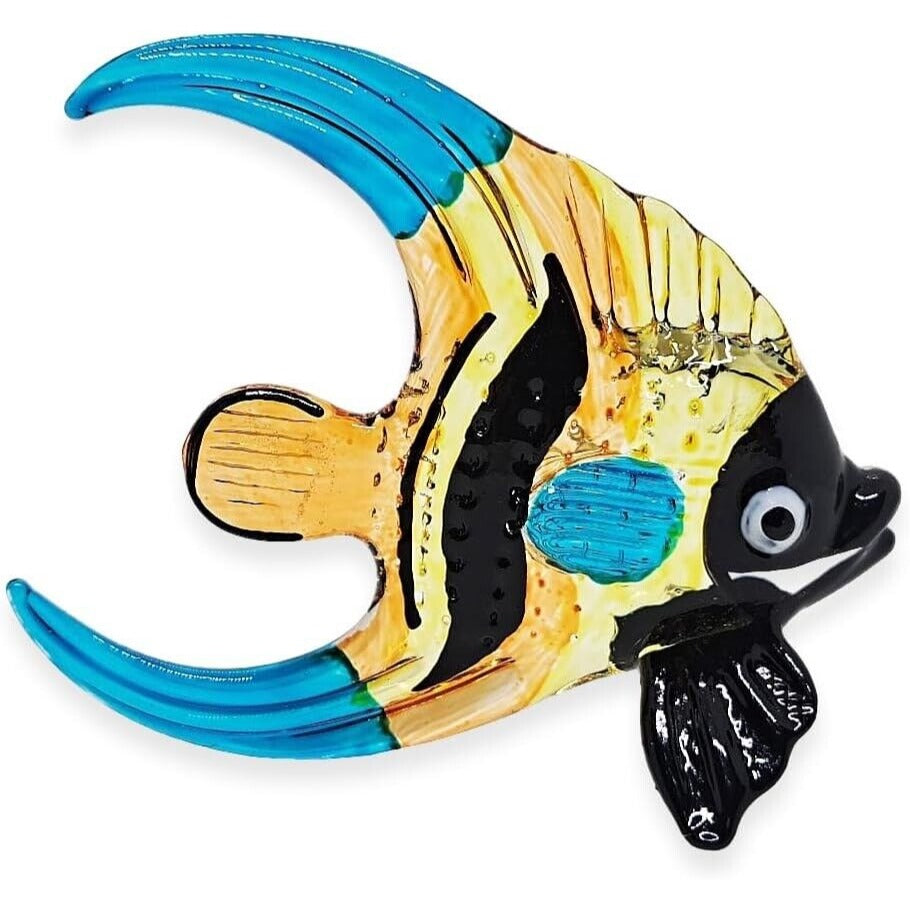 3" Yellow Black Blue Hand Blown Butterflyfish Figurine Miniature Glass Colorful Marine Life Decor