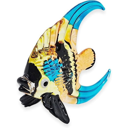 3" Yellow Black Blue Hand Blown Butterflyfish Figurine Miniature Glass Colorful Marine Life Decor