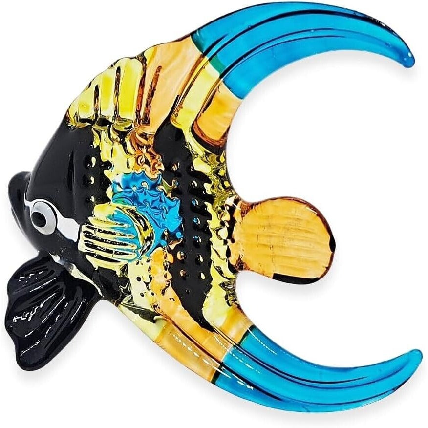 3" Yellow Black Blue Hand Blown Butterflyfish Figurine Miniature Glass Colorful Marine Life Decor