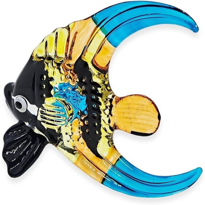 3" Yellow Black Blue Hand Blown Butterflyfish Figurine Miniature Glass Colorful Marine Life Decor