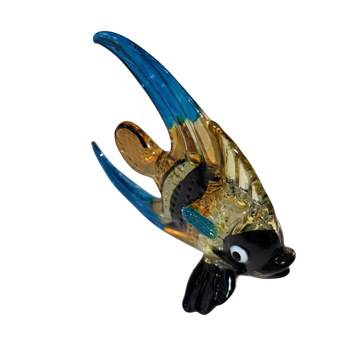 3" Yellow Black Blue Hand Blown Butterflyfish Figurine Miniature Glass Colorful Marine Life Decor