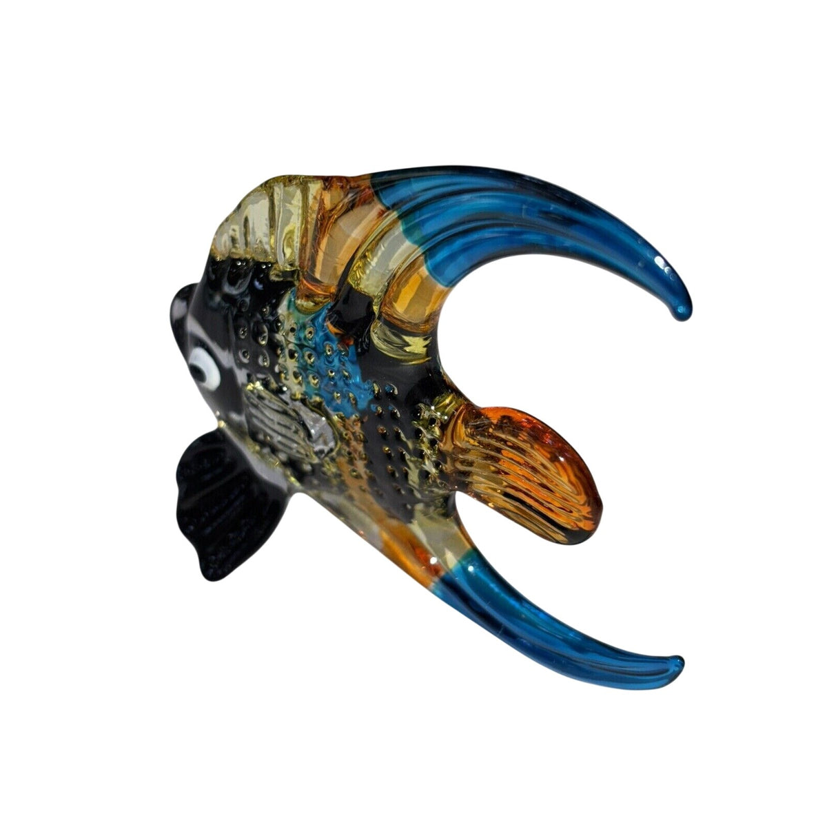 3" Yellow Black Blue Hand Blown Butterflyfish Figurine Miniature Glass Colorful Marine Life Decor