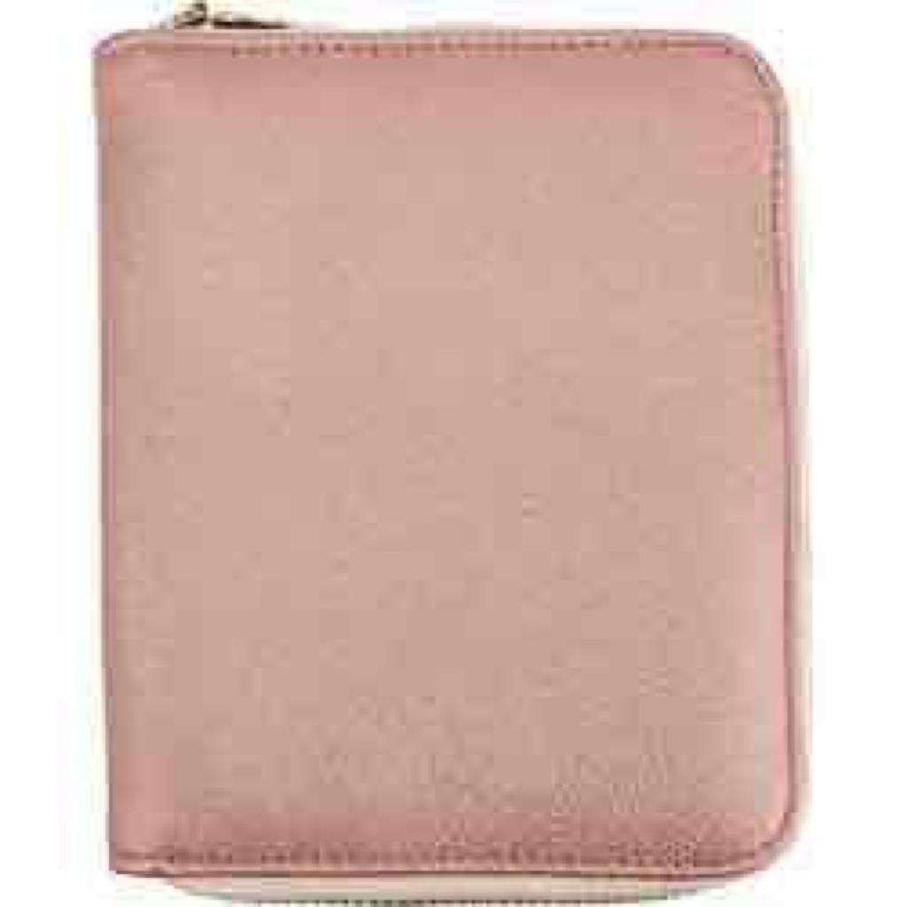 Blush Pink Leatherette Travel Case With Zipper Closure And Multiple Interior Compartments